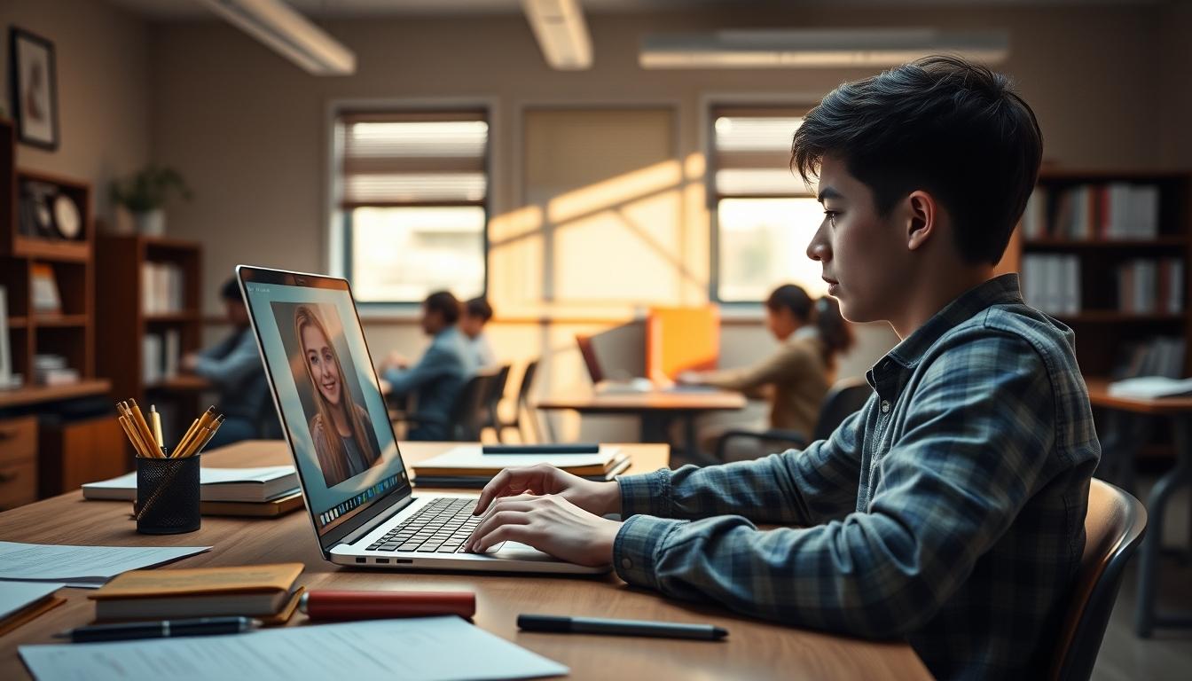 Student using learning strategies while studying